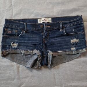 Hollister Women's Distressed Dark Blue Jean Shorts
